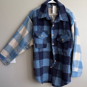 DAVI & DANI Navy and Beige Plaid Jacket